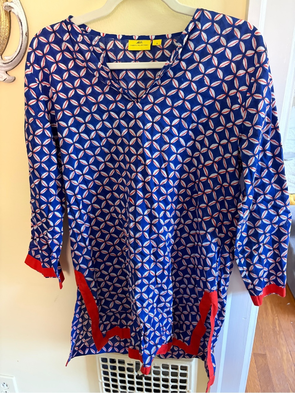 Roberta Roller Rabbit Blue Tunic with White and Red Geometric Print